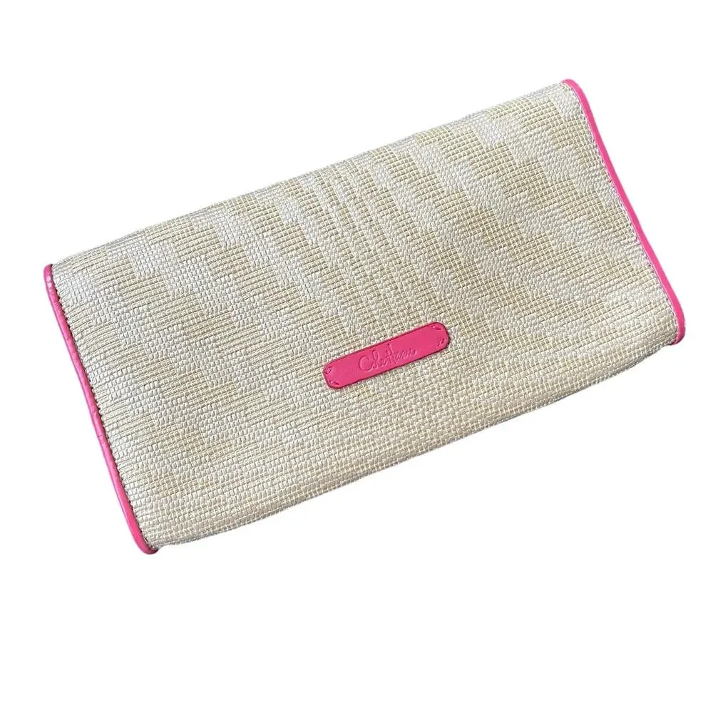 Cole Haan Genevieve Straw Unit Clutch Bag Natural Woven Straw Pink